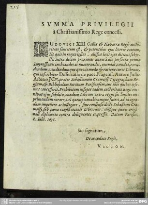 Summa Privilegii à Christianissimo Rege concessi