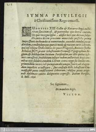 Summa Privilegii à Christianissimo Rege concessi