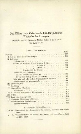 Das Klima von Calw nach hundertjährigen Wetterbeobachtungen