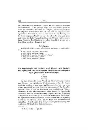 Die Psychologie bei Herbart und Wundt mit Berücksichtigung der von Ziehen gegen die Herbartsche Psychologie gemachten Einwendungen : (Fortsetzung)