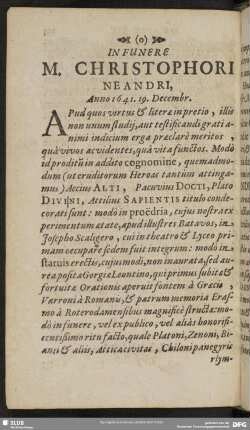 In Funere M. Christophori Neandri, Anno 1641. 19. Decembr.
