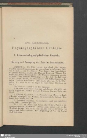 Erste Hauptabtheilung. Physiographische Geologie