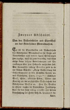 Zweyter Abschnitt. Von den Bestandtheilen und Eigenschaften des Godelheimer Mineralwassers