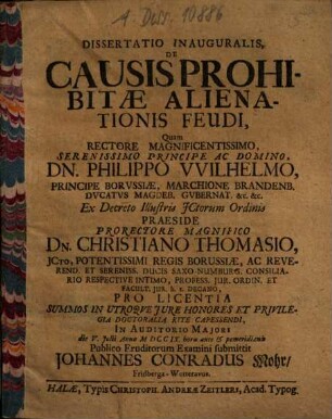 Dissertatio inauguralis de causis prohibitae alienationis feudi