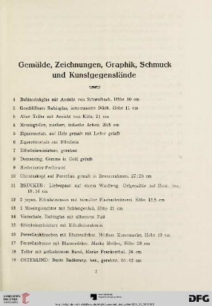 Gemälde, Zeichnungen, Graphik, Schmuck und Kunstgegenstände (Nr. 1-471)