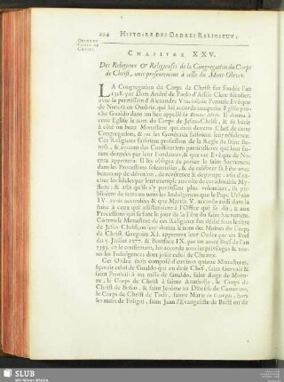 Chapitre XXV. Des Religieux & Religieuses de la Congregation du Corps de Chrsit, unie presentement à celle du Mont-Oliver