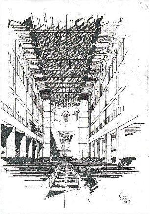 Döllgast, Hans; München; Basilika St. Bonifaz, Umplanung - Innenraum (Perspektive)