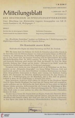 8: Die Kontiunität unserer Kultur : eindrucksvoller Beginn mit einem Festvortrag von Prof. Dr. Friedrich