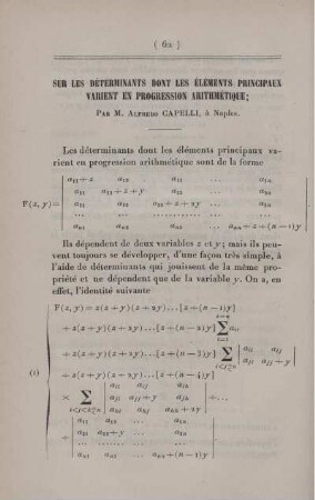 Sur les déterminants dont les éléments principaux varient en progression arithmétique.