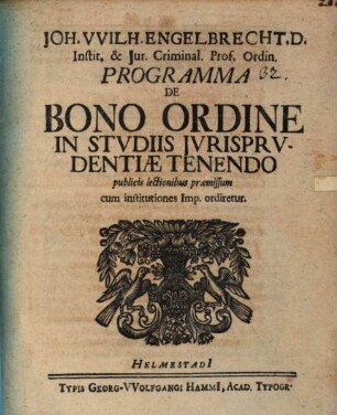 Programma de bono ordine in studiis iurisprudentiae tenendo
