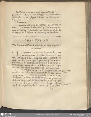 Chapitre XV. Du Fourneau & de la machine servant à rompre le cuivre