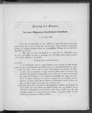 Antrag des Senats, das neue Allgemeine Krankenhaus betreffend. d. d. 23. October 1823.
