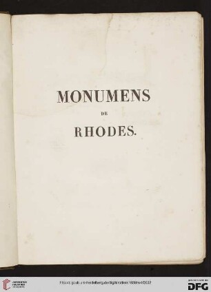 Text: Description des Monumens de Rhodes
