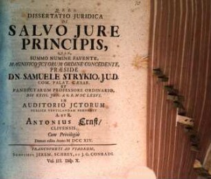 Diss. ... de salvo iure principis