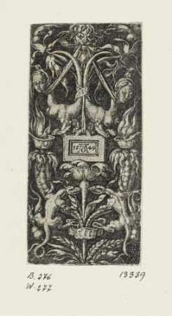 Ornament mit zwei Eidechsen und zwei langhalsigen Phantasiewesen
