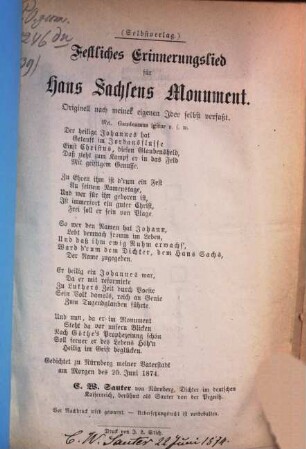 Festliches Erinnerungslied für Hans Sachsens Monument
