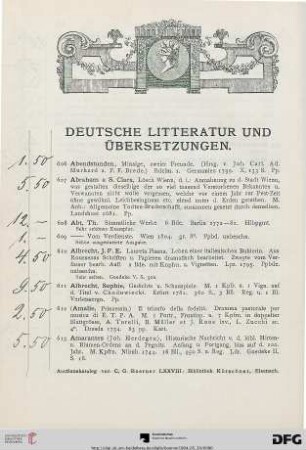Deutsche Litteratur und Übersetzungen. (Nr. 606-1445)