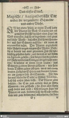 Das eilffte Stuck. Magische, Antipathetische Cur wider die verzauberte Schweine und andere Viehe