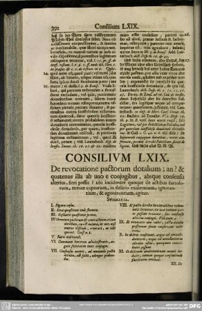 Consilium LXIX. De revocatione pactorum dotalium; [...]