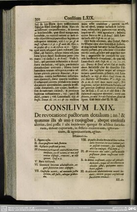 Consilium LXIX. De revocatione pactorum dotalium; [...]