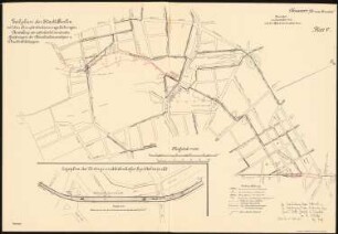 Städtische Tiefbahn [U-Bahn] zwischen Berlin und Schöneberg Schinkelwettbewerb 1912: Lageplan: Veränderungen der Kanalisationsanlagen und Druckrohrleitungen 1:4000