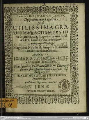 ... Disquisitionem legalem de ... actionis Paulinae materia