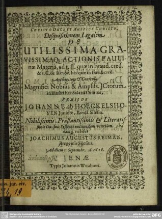 ... Disquisitionem legalem de ... actionis Paulinae materia