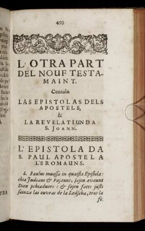 L'Epistola Da S. Paul Apostel A L'S Romauns.