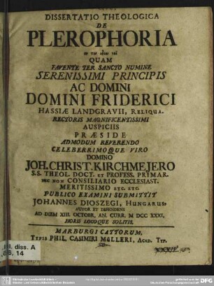 Dissertatio Theologica De Plerophoria