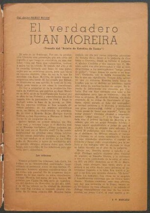 El verdadero Juan Moreira : (Tomado del "Boletín de Estudios de Teatro")