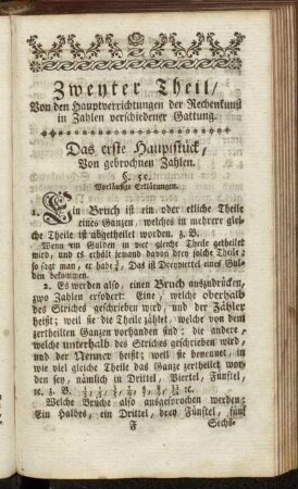 Das erste Hauptstück. Von gebrochenen Zahlen.