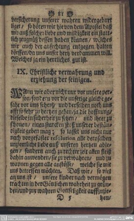 IX. Christliche verwahrung und erziehung der seinigen