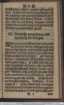 IX. Christliche verwahrung und erziehung der seinigen