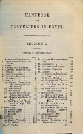 A Handbook for Travellers in Lower and upper Egypt; including Descriptions of the Course of the Nile through Egypt and Nubia, Alexandria, Cairo, the Pyramids, Thebes, the Suez Canal, the Peninsula of Mount Sinai, the Oases, the Fayoom, etc. : In 2 Parts. 33 Maps, Plans, etc.. 1