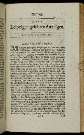 No. 92. Den 18ten November 1791.