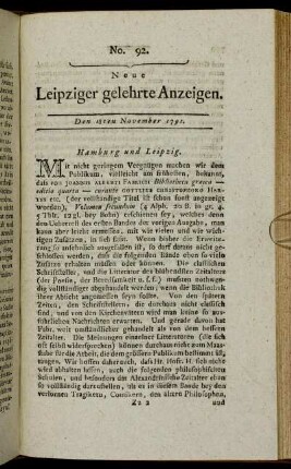 No. 92. Den 18ten November 1791.