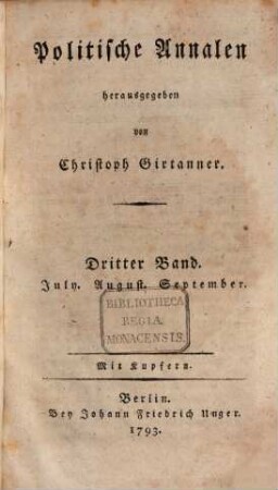 Politische Annalen. 3. 1793