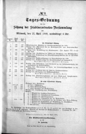 Tages-Ordnung. No. 9. (103-121), 21. April 1909