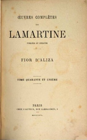Œuvres complètes de Lamartine : publiées et inédites, 41. Fior d'Aliza