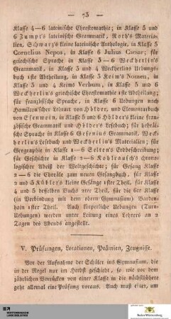 V. Prüfungen, Lokationen, Prämien, Zeugnisse