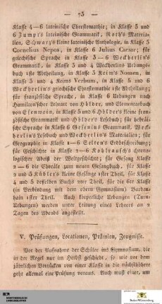 V. Prüfungen, Lokationen, Prämien, Zeugnisse