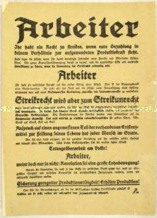 Flugblatt zum Streikrecht im Zuge der Novemberrevolution 1918