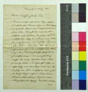 Brief von Joseph Köchling an Antonia Bußmann, spätere Köchling, aus der Verlobungszeit mit Liebesschwüren und Beteuerung seiner Sehnsucht aufgrund ihrer Reise zu Freunden