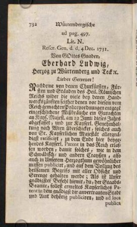 732-747, ad pag. 497. Li. N. [4. Dec. 1731]; ad pag 497. Lit. O. [6. Dec. 1725]; ad pag. 497. Lit. P. [28. Dec. 1748.]; ad pag. 499. Lit. Q. [15. Mart. 1726.]; ad pag. 503. Lit. R. [7. Jun. 1737.]; ad pag. 506. Lit. S. [12. Mart. 1732.]