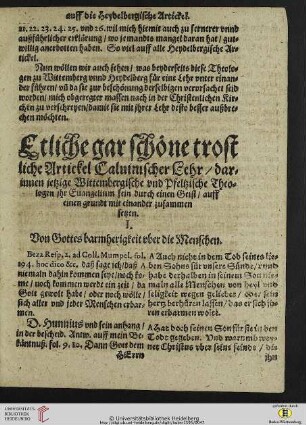 Etliche gar schöne trostliche Artickel Calvinischer Lehr [...]