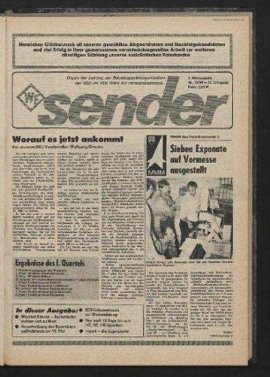 Betriebszeitung 'WF-Sender', Nr.15/1984 (2. Maiausgabe 1984)
