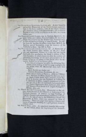 A catalogue of the valuable library of James Edwards ... sold by auction, Apr. 5, 1815 ... (eingebundener Druck, S. 43-46)
