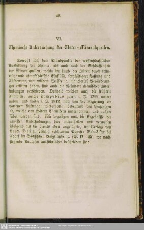 VI. Chemische Untersuchung der Elster-Mineralquellen