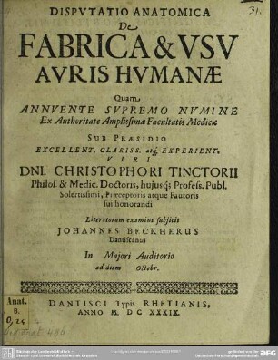 Disputatio anatomica de fabrica et usu auris humanae