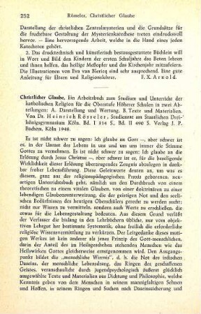 252-253 [Rezension] Rösseler, Heinrich, Christlicher Glaube